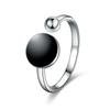 New 925 Silver Plated Women Ring Fashion All -Match Crystal Glue Round Black Dots Adjustable Index Finger Rings Jewelry Gift