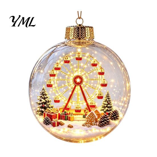 Warm LED Holiday Displays Glowing Christmas Ball Ornaments, 3D Lighted Acrylic Hanging Miniature Scene Ornaments Balls for Tree Mantel Window,