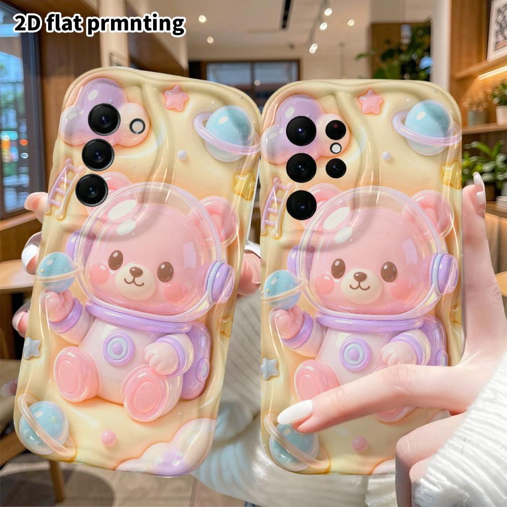 Phone Case: 2D flat, fits Samsung Galaxy A34 A35 M05 M06 S20 S22 S21 FE Plus 5G; features astronaut bear, perfect Christmas and Halloween holiday gift
