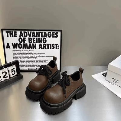 Женские модные туфли на толстой подошве, с круглым носком, с глубокой шнуровкой, удобные, в британском стиле.