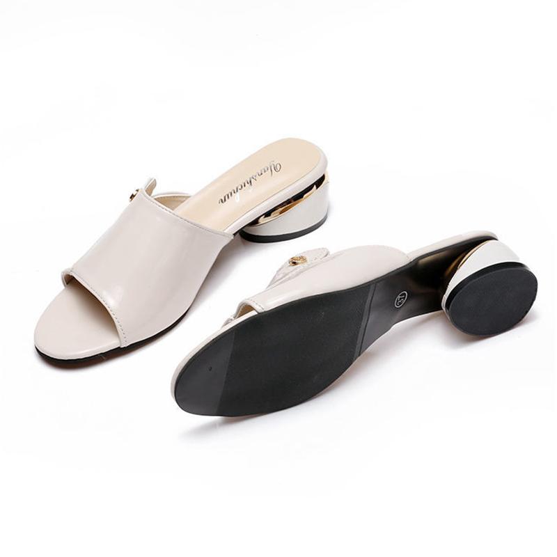 Sandals Women's Medium-heeled Thick-heeled Summer Soft Leather Sandals and Slippers Outside Wear Fish Mouth Large Size Women's Shoes