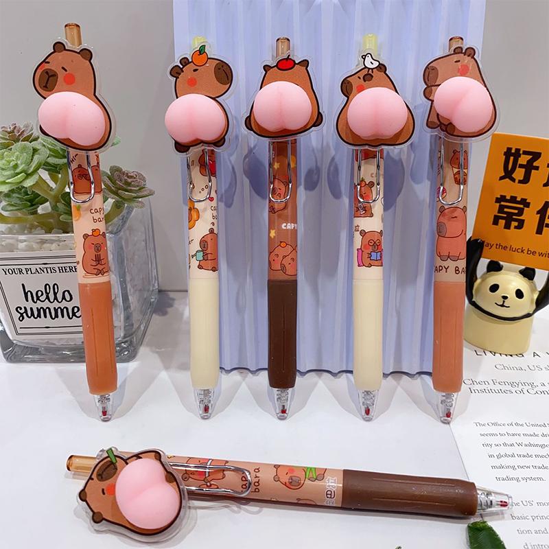 Kawaii Capybara Cartoon Butt Gel Pens 0.5Mm Cute Funny Ballpoint Pen Stationery Press Pens Kids Toys Gift
