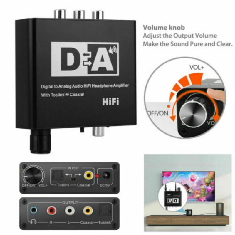 Nku Hifi DAC Amp Digital To Analog Audio Converter RCA 3.5mm Jack Headphone Amplifier with Toslink Optical Coaxial Input Output