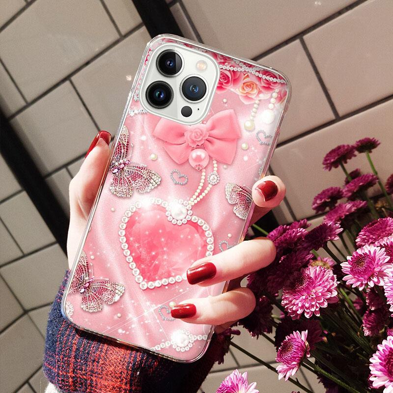 Чехлы для телефонов для iPhone 14 12 11 13 Pro Max, силиконовый чехол на iPhone 13Mini X XS Max XR 8 7 14 Plus, розовое золото с сердечком Love
