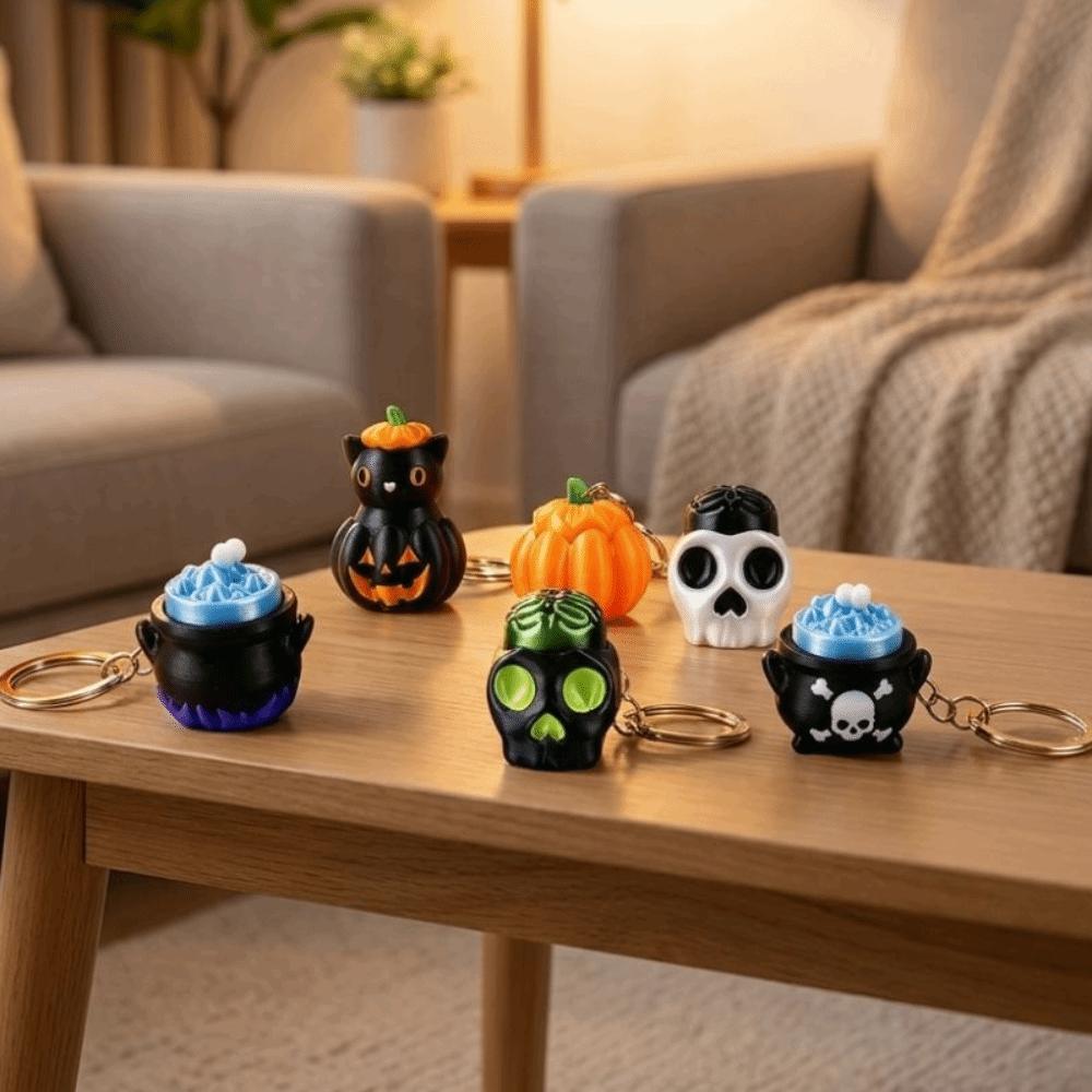 Gothic Style Halloween Pumpkin Clicker Keychain Mini Button Fidget Pocket Keyring Home Decor