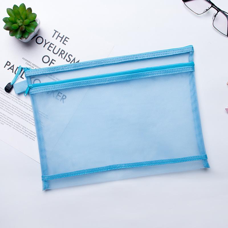 Transparent Nylon Mesh Document & Pencil Bag, A4/A6, Double-Layer Zippered Storage for Students
