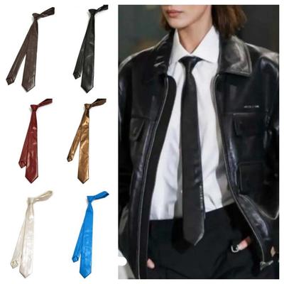 Adjustable PU Leather Tie Solid Color Retro Cravat Classic Men Necktie Shirt