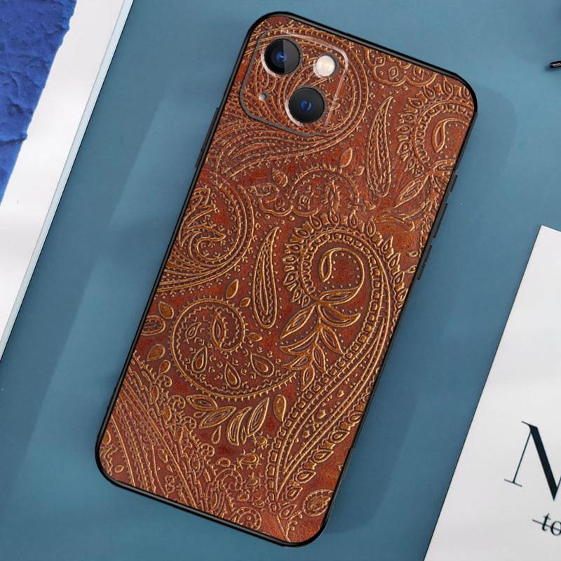 Коричневый кожаный чехол с тисненым узором для iPhone 15 11 12 13 14 Pro Max 12 13 Mini X XS Max XR 7 8 Plus SE 2020 Cover Coque