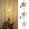 LED Star Christmas Tree Topper Glitter Gold Metal Star Light Ornament Battery Powered
