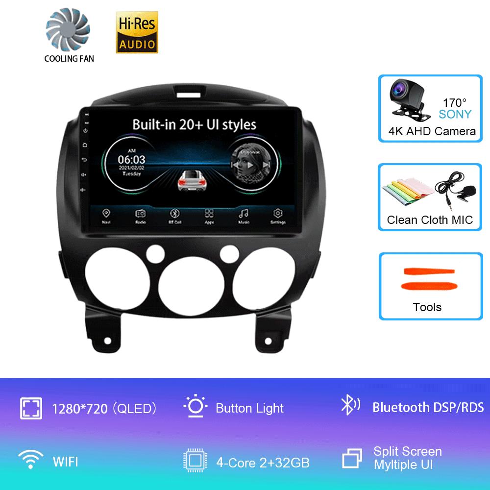 Android 14 For MAZDA 2 Mazda2 2007 2008 2009 2010 - 2014 Car Radio Stereo Player Support Tablet WiFi GPS Navigation 360 Camera