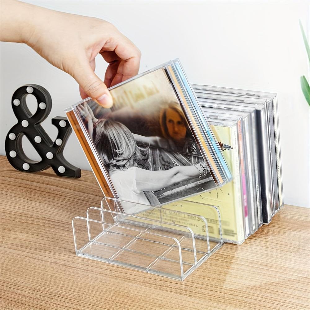 2Pcs Clear Acrylic CD Holder Organizer CD Display Rack up to 14 Standard CD Cases Media Shelf Storage Solution