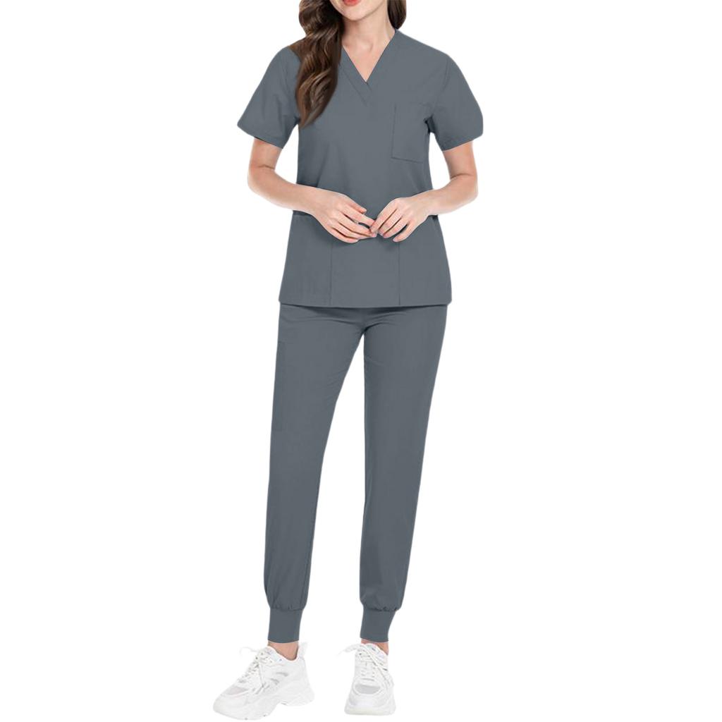 Ladies' Comfortable And Casual Solid Color Short Sleeved Pants Protective Suit Set