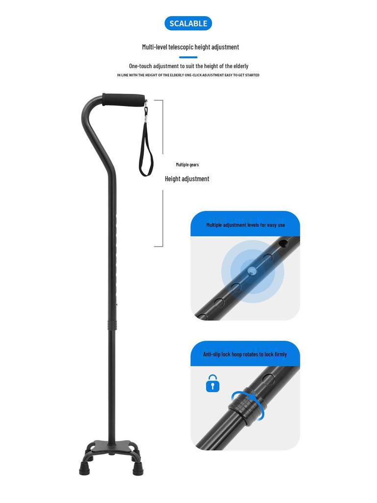 Телескопические костыли из алюминиевого сплава для пожилых людей с изогнутой ручкой