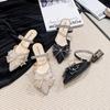 2024 Новые туфли для женщин Красивые босоножки с острым носком Летние тапочки для девочек со стразами и бантом Милые повседневные туфли на каблуках для девочек