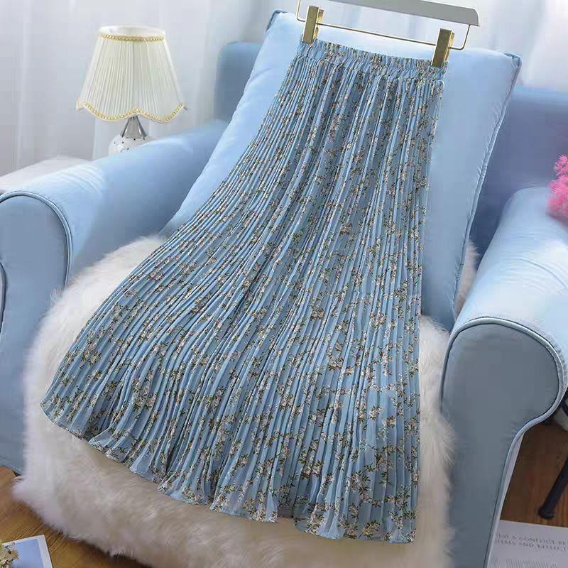 Сетчатая юбка с цветочным принтом, женская одежда, летняя элегантная винтажная юбка-миди на молнии с высокой талией, повседневная плиссированная юбка трапециевидной формы