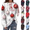 Women's Casual Long Sleeve Button Round Neck Christmas Printed Loose Sweatshirt