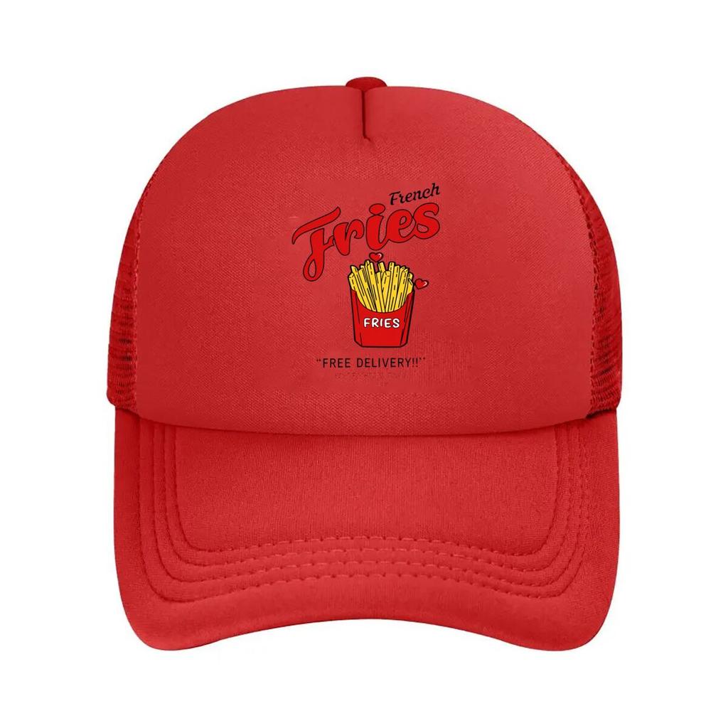 French Fries Free Delivery Best Potato In Town Mesh Baseball Cap Casual Hat Outdoor For Womens Unisex FeUnisex