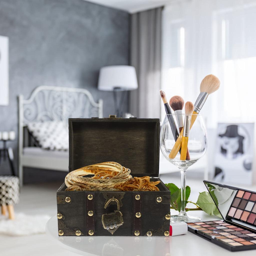 FRCOLOR Антикварная шкатулка для мелочей Шкатулка для драгоценностей Футляр для драгоценностей Сундук с сокровищами Шкатулка для мелочей Коробка для аксессуаров Внутреннее хранилище для драгоценностей Шкатулка для драгоценностей Футляр для колец Ретро