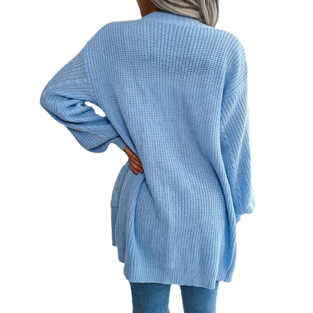 GMXIA Women's Vintage Casual Solid Color Autumn Winter Long Sleeve Loose Jackets & Twist Lantern Cuff Pocket Cardigan Sweater Coats