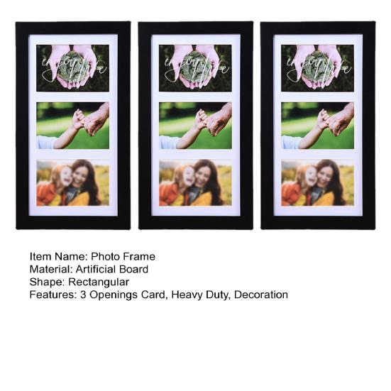 Деревянная фоторамка с 3 отверстиями для крепления на стену для домашнего офиса, горизонтальная