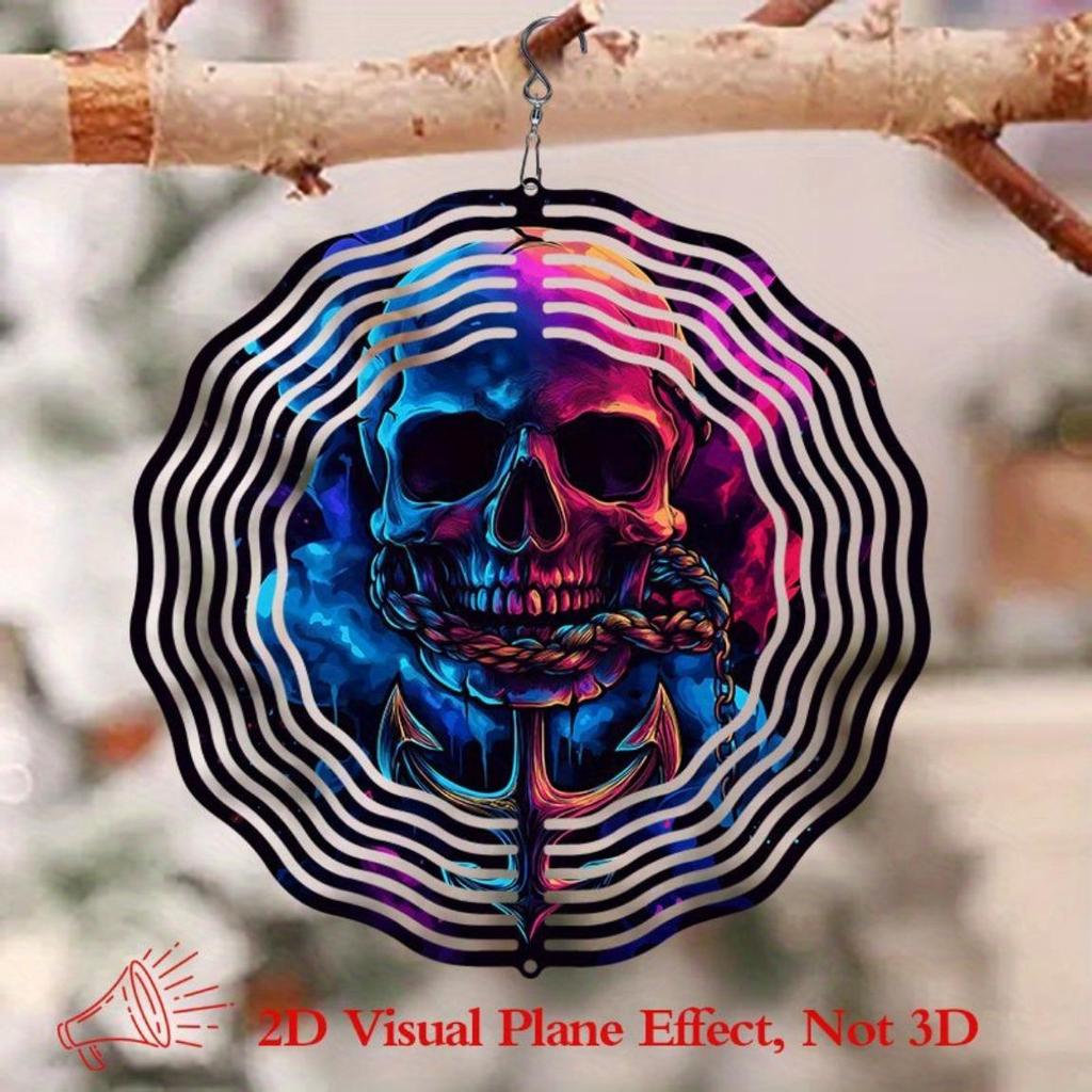 Passionate Pirate Skull Wind Spinner Metal Art for Garden Patio Decor Rotating Hook Nautical Theme Outdoor Indoor Decorations