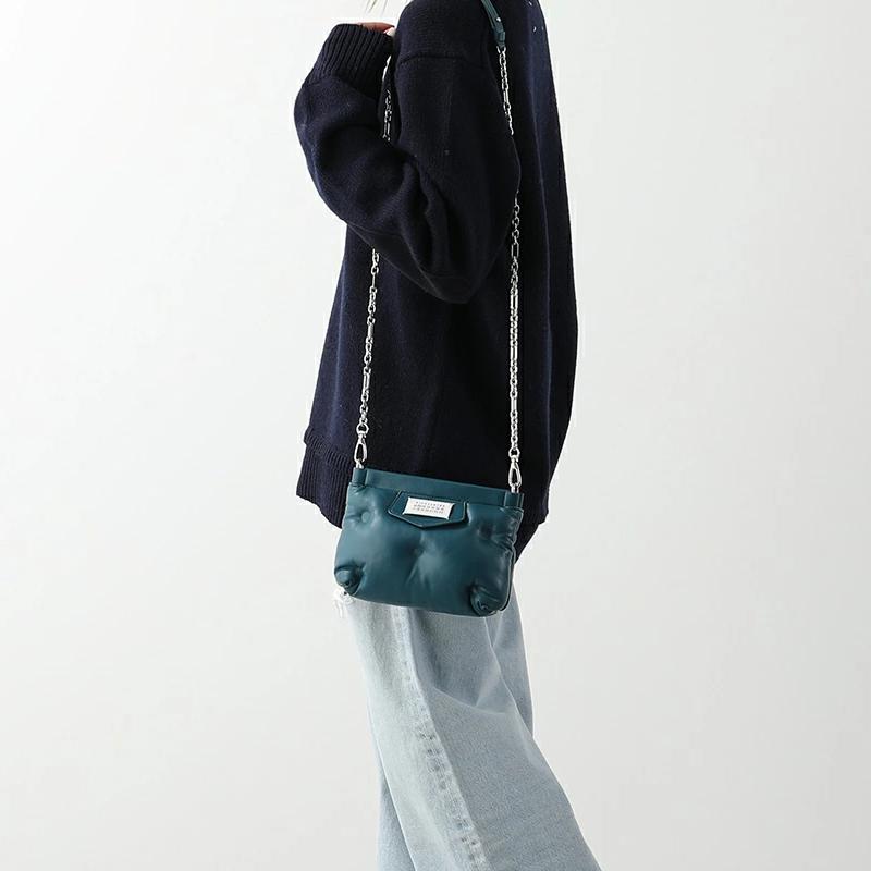 Maison Margiela Glam Slam Digital Patch Decorated Chain Shoulder Strap Lambskin Clutch Crossbody Bag Women Bags Blue-Green S56WF0161P4300T6103