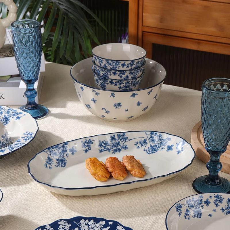 Китайские керамические миски тарелки ретро посуда миска для рамена блюдо для стейка десертная салатная тарелка столовая посуда домашний декор