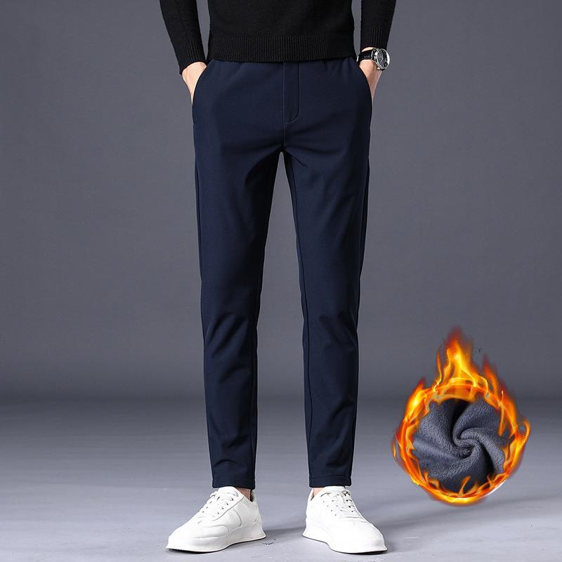 Autumn And Winter Thick Velvet/Regular Solid Color Casual Slim Straight Pants Simple Non Ironing Business Men'S Pants