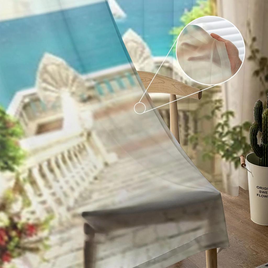 Прозрачные шторы с видом на море, вуаль для спальни, занавеска для гостиной, окна, прозрачные шторы для кухни, тюлевые шторы