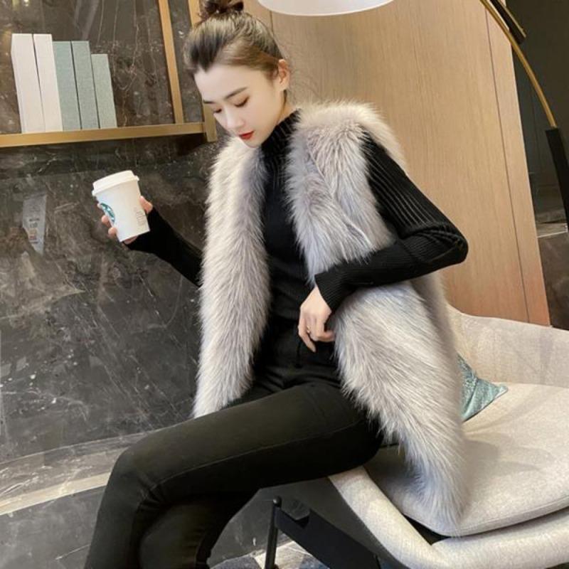 2 осенне-зимний новый меховой жилет женский средней и большой длины имитация лисьего меха приталенный меховой жилет модное пальто