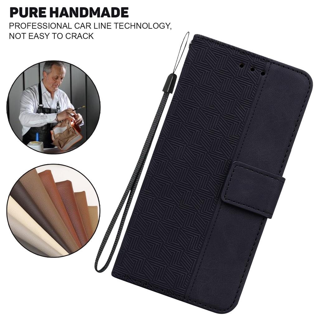 Flip Leather Wallet Case for Honor 90 Lite 5G/X50i 5G,Geometry Imprinted Stand Phone Cover