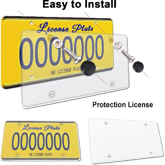 Aootf License Plate Covers- Clear Flat License Plate Protector, Unbreakable Transparent Protective Cover With Screws Caps, 2 Pack For Front Rear