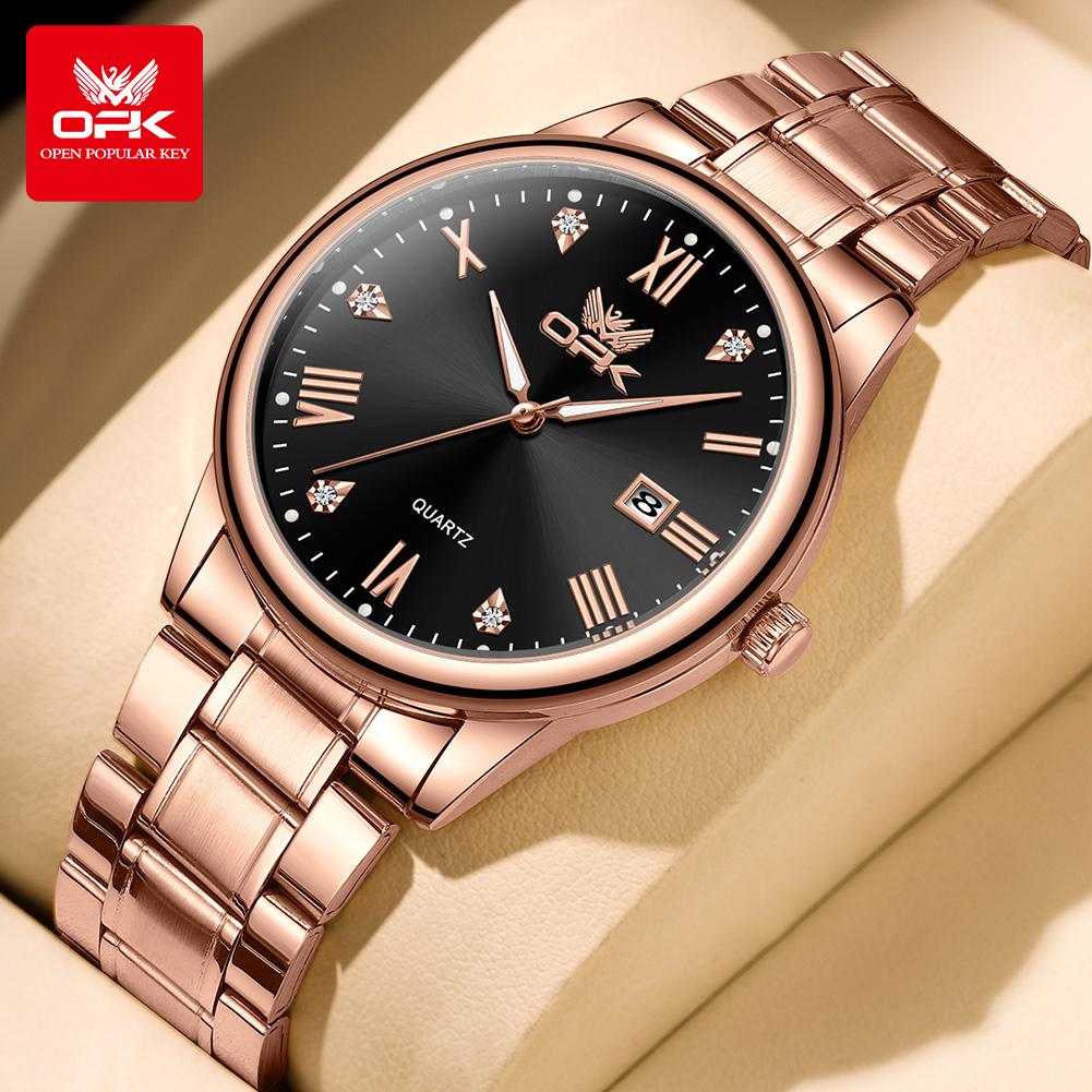 OPK Brand Men's Watch Roman Digital Calendar Quartz Waterproof Luminous Stainless Steel Strap 6025