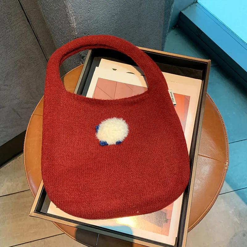 Korean Knitted Handbag Ins Fashion Tote Bag Soft Oval Shape Large Capacity Casual Commuting Handheld Shoulder Bag Women