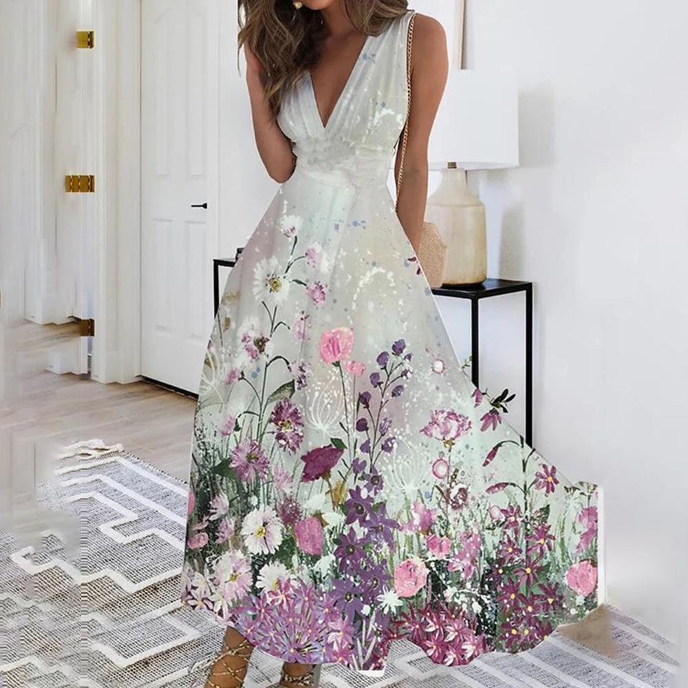 Floral Summer Dress for Women Clothing Bohemian Loose Beach Sundress Midi Skirt Female Holiday Maxi Dress Vestido Robe