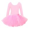 Girls Ballet Dance Wear Long Sleeve Round Neck Leotard Elastic Waist Tutu Layered Skirt Performance Outfit