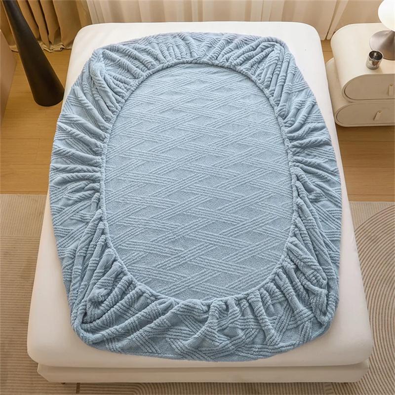 Keep Warm Sheet Bedcover Soft Plush Warm Fitted Sheet with Elastic Band Winter Velvet Mattress Cover Thicken Warmth Bed Cover Bedsheet Bed Linen