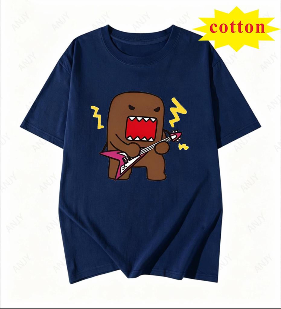 Japanese Retro Domo Tamajun Cartoon Print Short Sleeve Tshirt Unisex Loose Round Neck Pure Cotton Casual Versatile Top