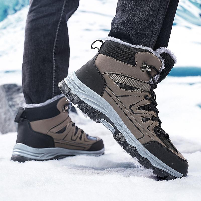 Winter Boots Men 2024 New Outdoor Hiking Shoes Warm Plush Non-slip Ankle Boots Big Size 39-47 Walking Mens Shoes
