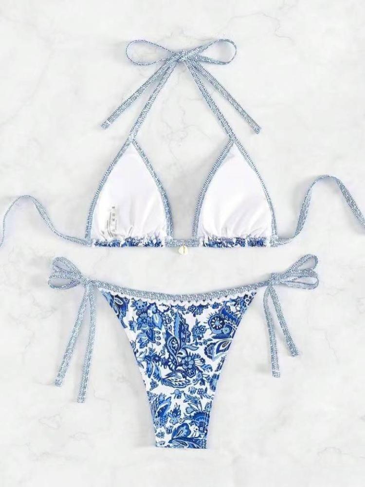 2025 Бикини из двух частей с треугольным верхом на бретелях через шею Женская купальная одежда Женский купальник Купальник для плавания Пляжная одежда Лето