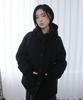 AWESOME STUDIO Wool Boucle Hooded Single Half Coat Black
