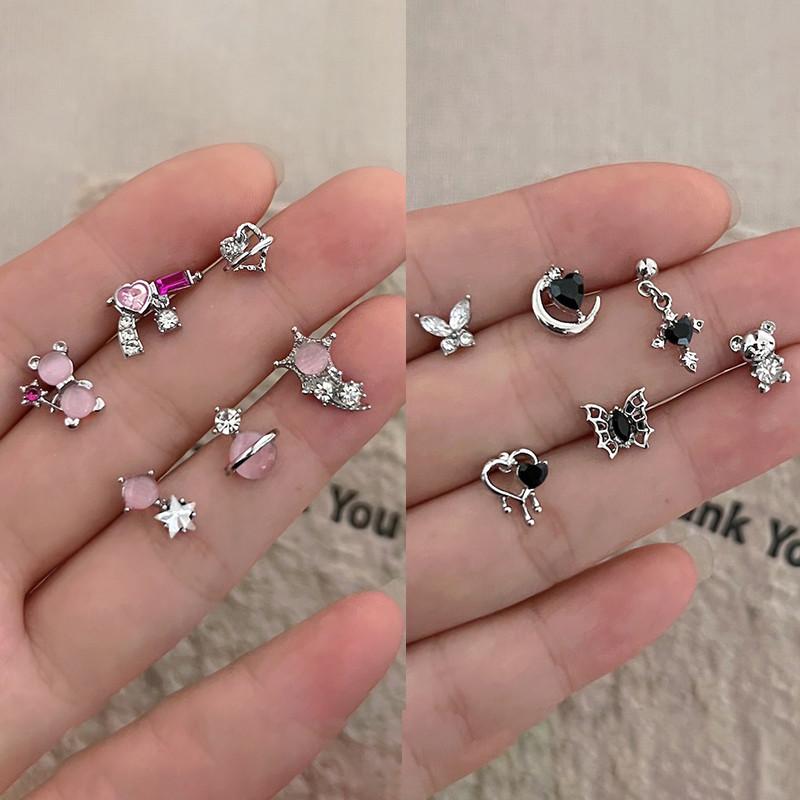 iF ME Корейские серьги-бабочки в форме сердца для женщин, комплект сережек для пирсинга в виде хрустальной звезды, модные аксессуары, ювелирные изделия