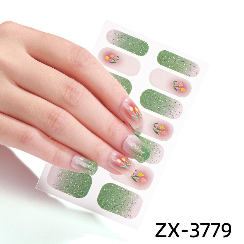 ZX 3D Waterproof No-Cure Gel Nail Wraps, Full Cover Japanese & Korean Style Spring & Summer Nail Stickers, Nail Patch Films