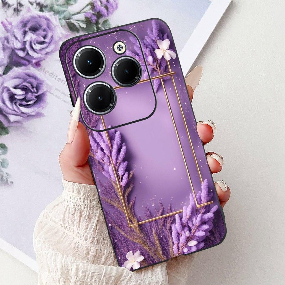 Чехол для Tecno Spark 20 Pro Plus Задний бампер Spark 20Pro 20C Цветная бабочка Цветок Рисунок Чехол для телефона Черный Мягкий силикон