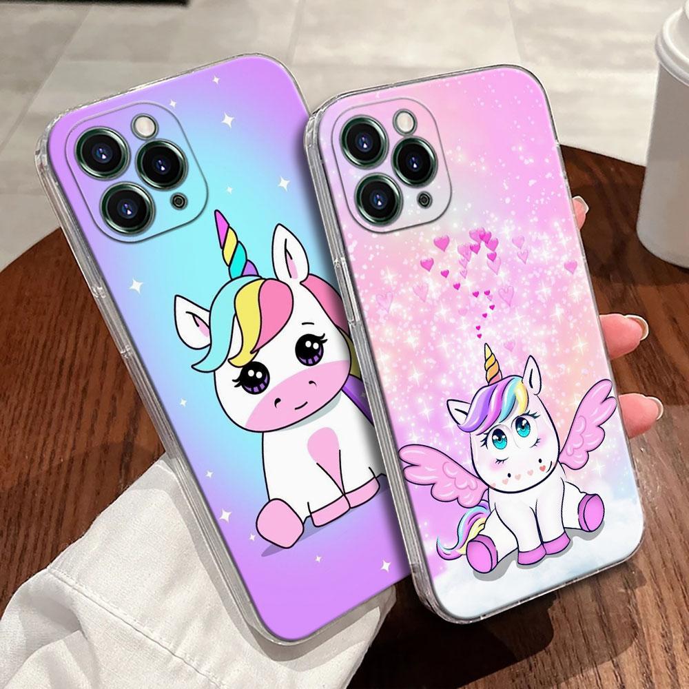 Cute Rainbow Unicorn Transparent Case For Apple iPhone 17 16 15 14 13 12 11 Pro Max 16 Plus 16E 17Air 17Pro Phone Cover Silicone