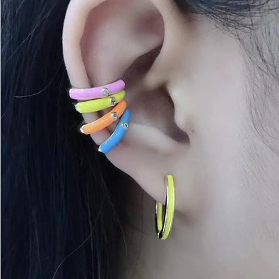 Одинарные серьги-каффы, неоновый зеленый, желтый, яркие флуоресцентные украшения, геометрические круглые U-образные серьги-клипсы без пирсинга, серьги-каффы Aretes