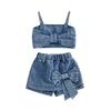 Kids Girls Shorts Set, Vintage Denim Camisole with Bowknot Shorts Summer 2-piece Outfit