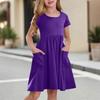 Children's Skirt Round Neck Short Sleeve Princess Dress Fashion Casual Pocket Dress For Girls