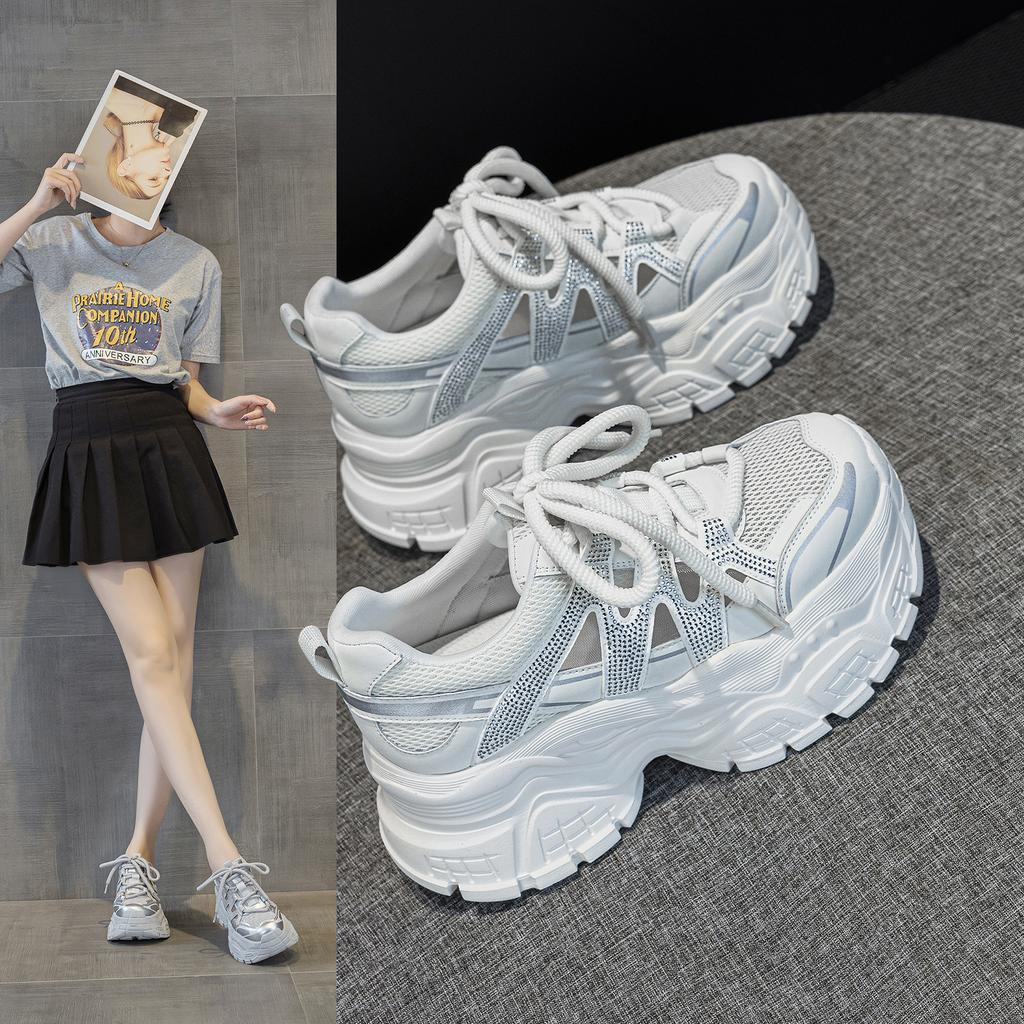 2681 European mesh breathable rhinestone dad shoes women ins2026 summer new platform casual shoes
