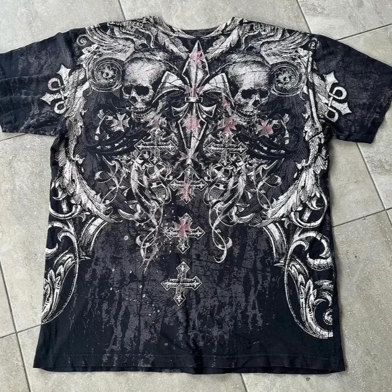 Европейский и американский уличный стиль, готическая футболка с принтом черепа